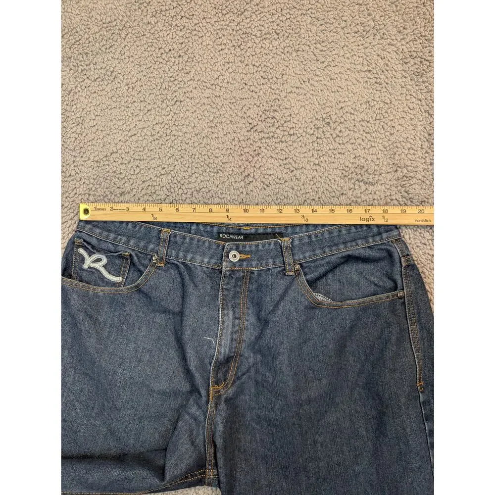Rocawear Men's Shorts W40 Dark Wash Embroidered Y2K Baggy (1062)